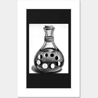 Gaia mother earth black and white bottle - moon phases Posters and Art